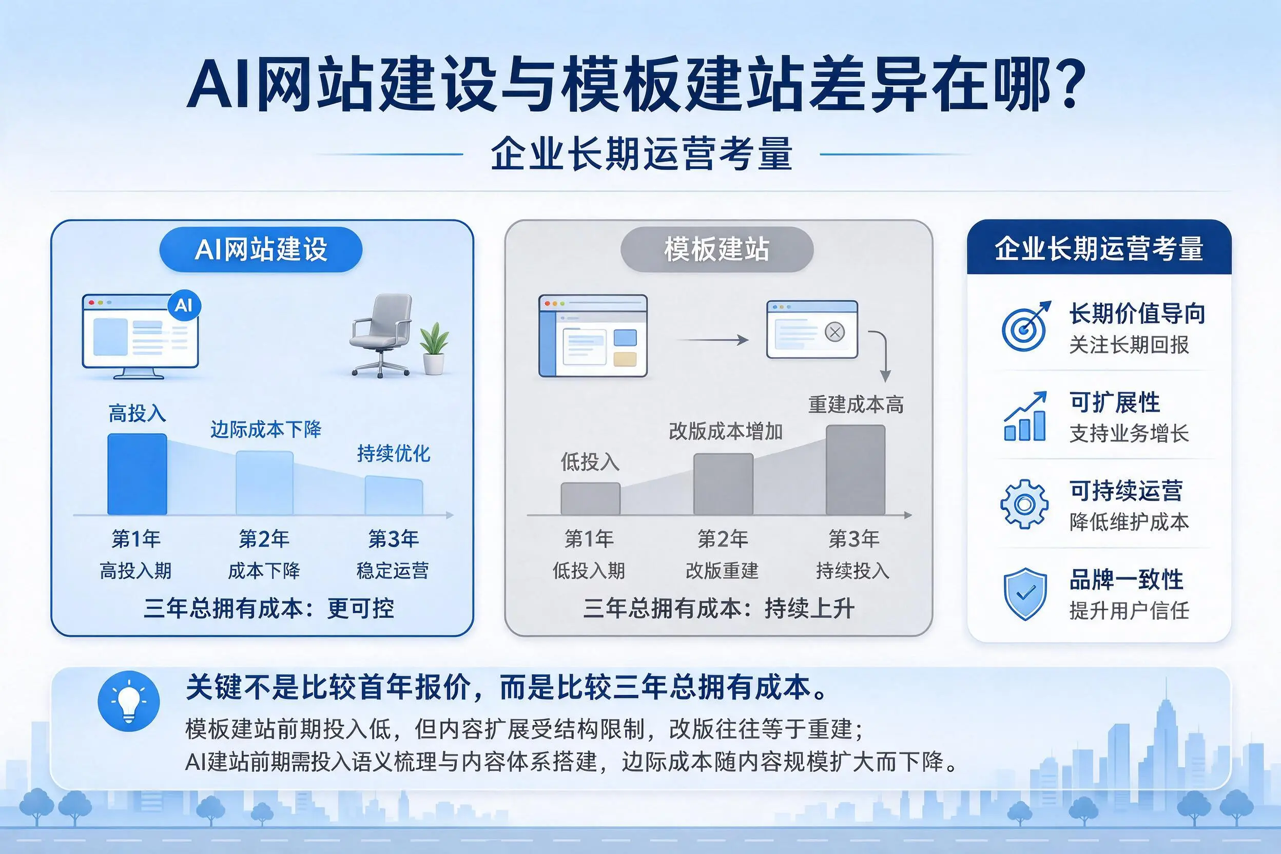 AI网站建设与模板建站差异在哪？柳州企业长期运营考量